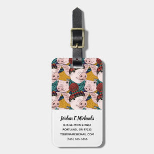 Pigs With Hats Pattern Add Your Name Luggage Tag
