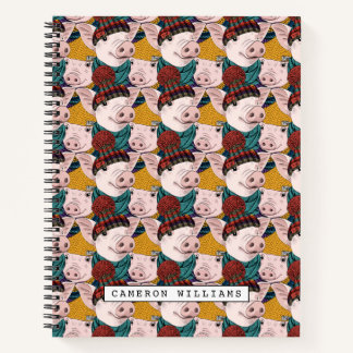 Pigs With Hats Pattern | Add Your Name Notebook