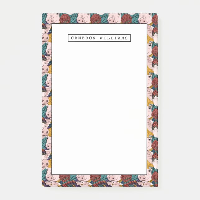 Pigs With Hats Pattern | Add Your Name Post-it Notes (Front)