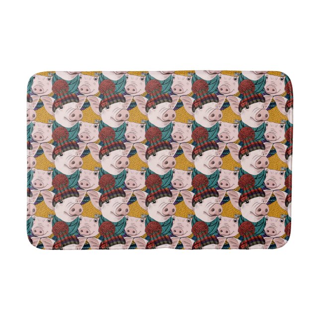 Pigs With Hats Pattern Bath Mat (Front)