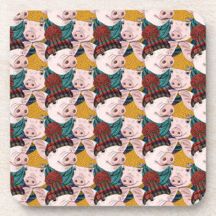 Pigs With Hats Pattern Coaster
