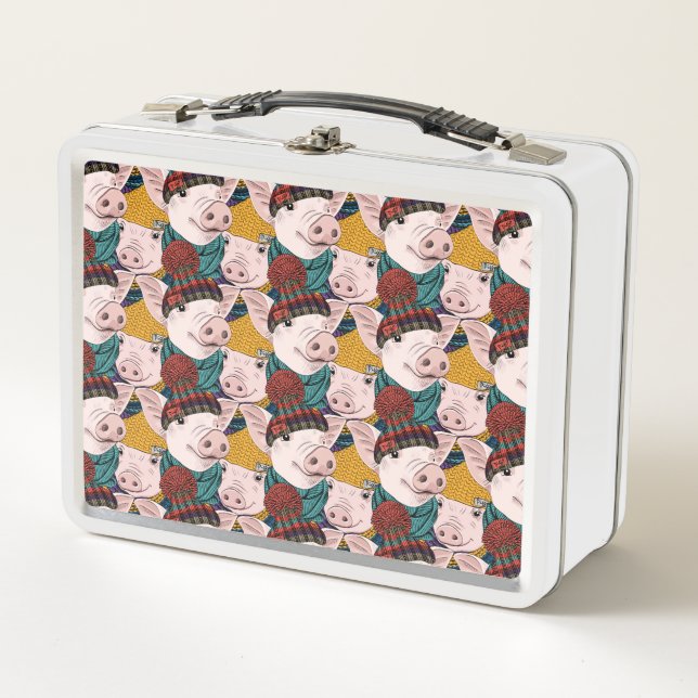 Pigs With Hats Pattern Metal Lunch Box (Front)