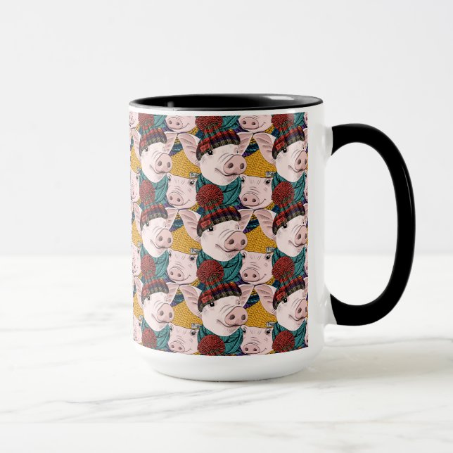 Pigs With Hats Pattern Mug (Right)