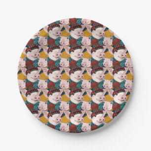 Pigs With Hats Pattern Paper Plate