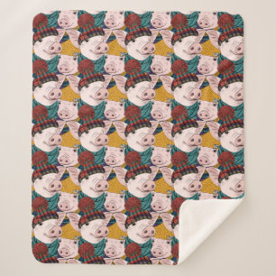 Pigs With Hats Pattern Sherpa Blanket