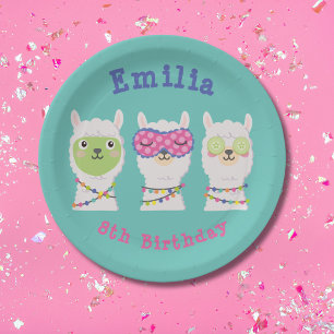 pijama party, llama pijama party paper plate