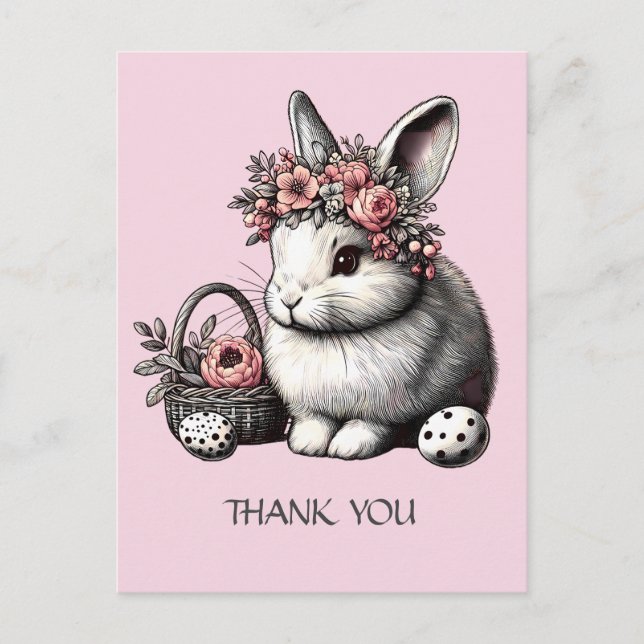 Pik blush Floral Easter Bunny Thank you Customised Postcard (Front)