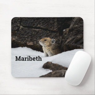 Pika in the Snow with YOUR NAME Mouse Pad
