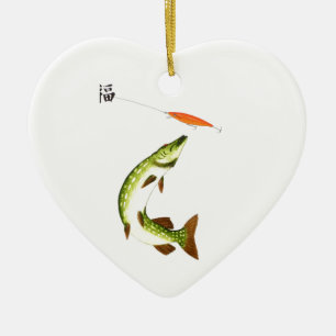 Pike fishing ceramic tree decoration