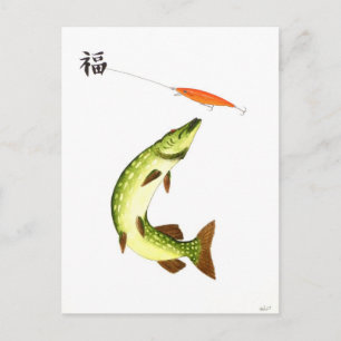 Pike fishing postcard