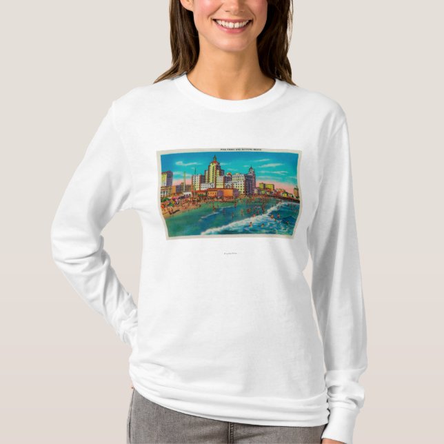 Pike Front and Bathing Beach, Long Beach T-Shirt (Front)
