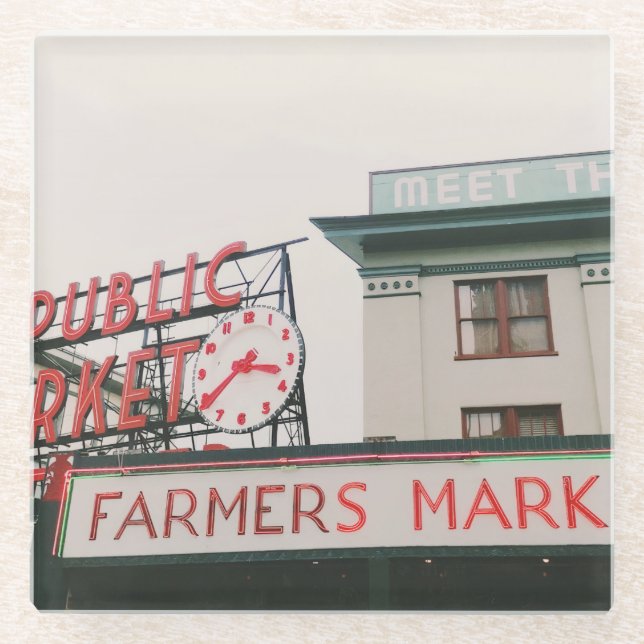 Pike Place Market  Glass Coaster (Front)