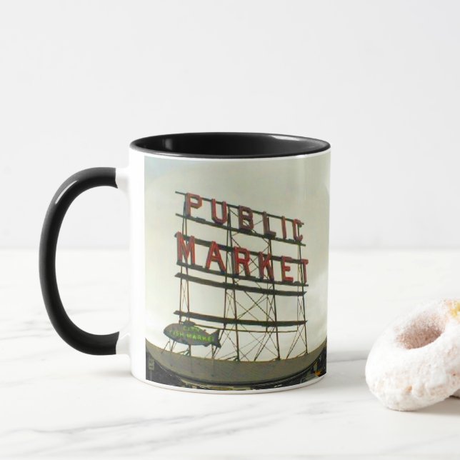 Pike Place Public Market in Seattle, WA Fish Bowl Mug (With Donut)