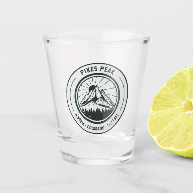 Pikes Peak Colorado Hiking Skiing Travel Shot Glass (Front)