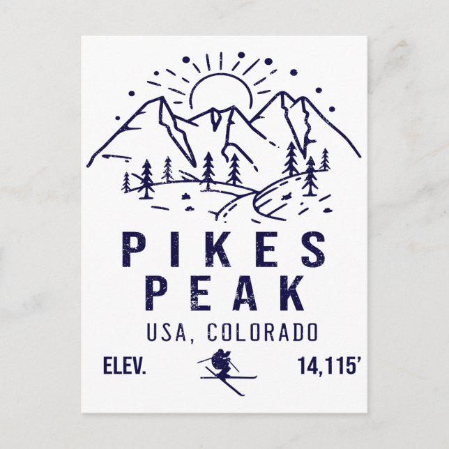 Pikes Peak Colorado Minimalist Skiing Souvenirs Postcard (Front)