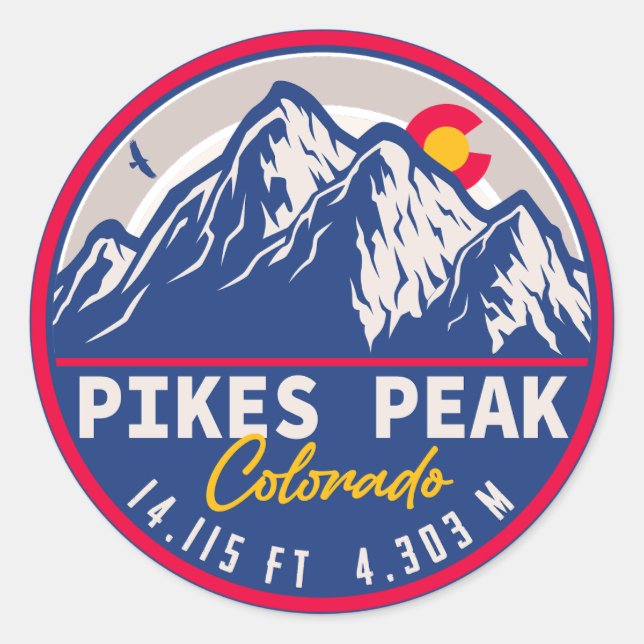 Pikes Peak Colorado Mountain Camping Souvenirs Classic Round Sticker (Front)