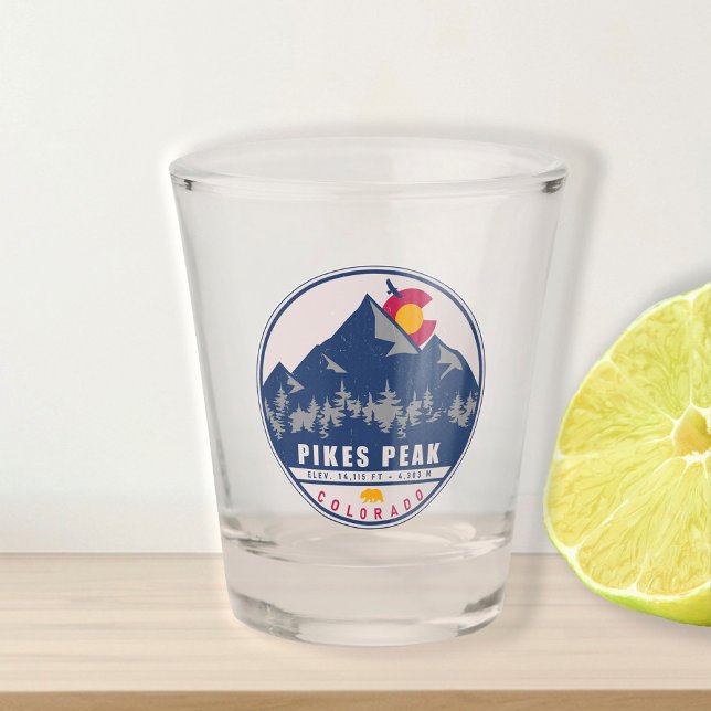 Pikes Peak Colorado Retro Sunset Souvenirs Shot Glass (Creator Uploaded)