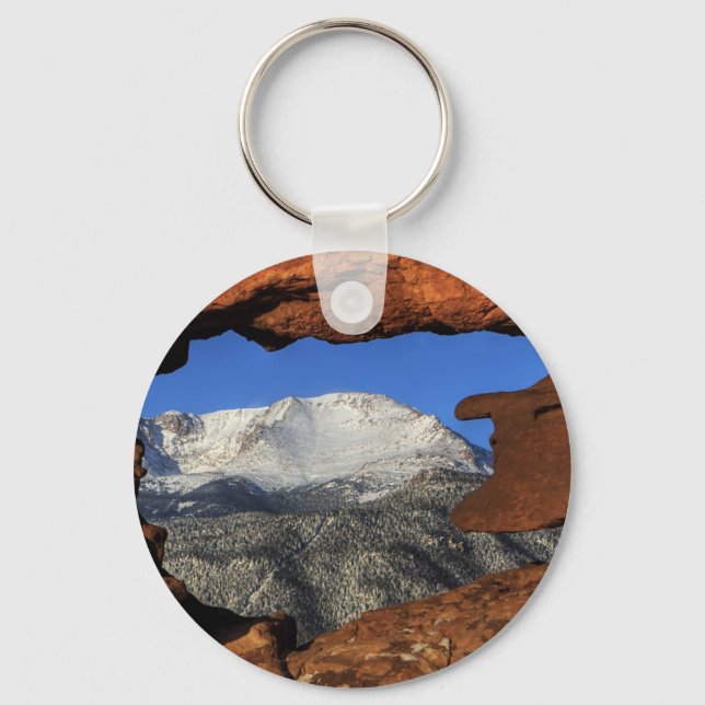 Pikes Peak seen through keyhole rock formation Key Ring (Front)