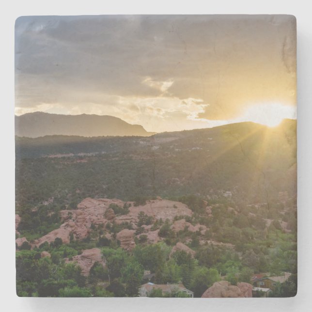 Pikes Peak Sunset Haze Stone Coaster (Front)