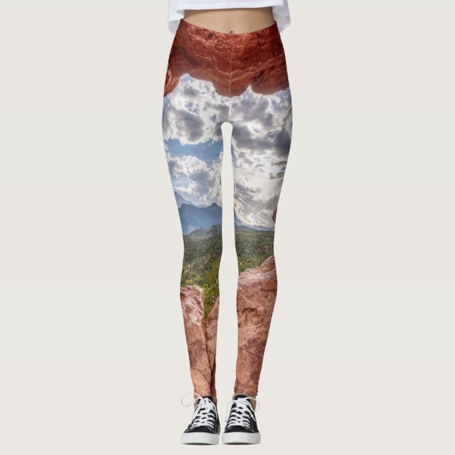 Pikes Peak Through A Rock Hole Leggings (Front)