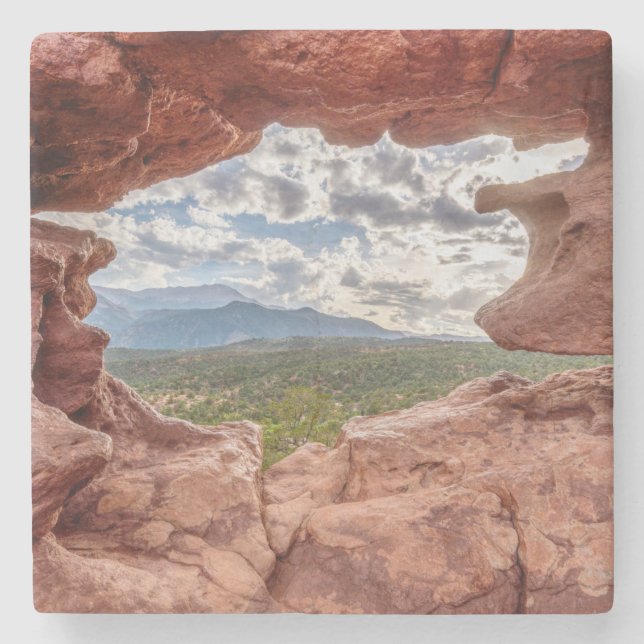 Pikes Peak Through A Rock Hole Stone Coaster (Front)