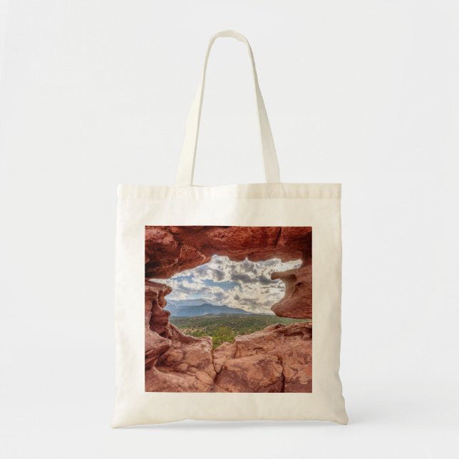Pikes Peak Through A Rock Hole Tote Bag (Front)