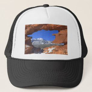 Pikes Peak through Sandstone Hole 01 Trucker Hat