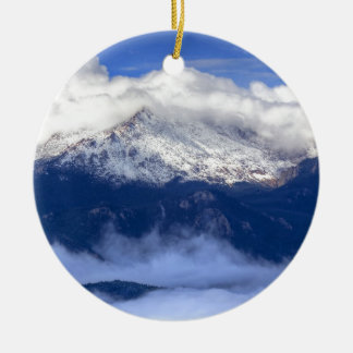Pikes Peak with Fresh Snowfall and Clouds Ceramic Tree Decoration