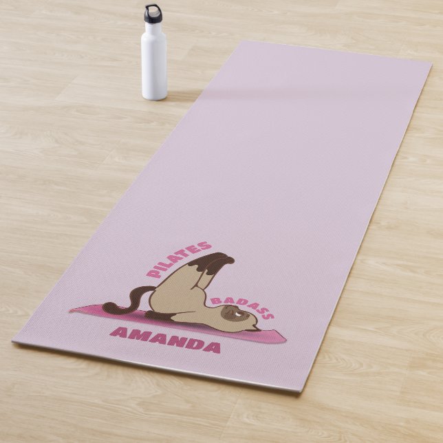 Pilates Badass Workout Kitty Cat Custom Name Yoga Mat (In Situ)