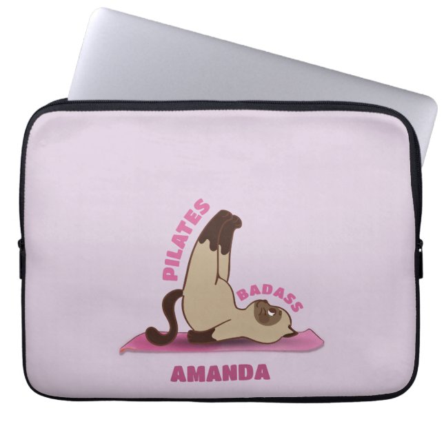 Pilates Badass Workout Kitty Cat Laptop Sleeve (Front)