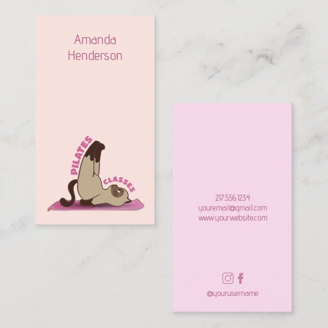 Pilates Classes Workout Kitty Cat Business Card (Front/Back)