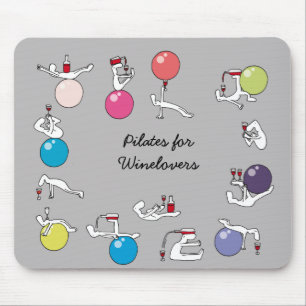 Pilates for wine lovers mousemat, grey mouse pad