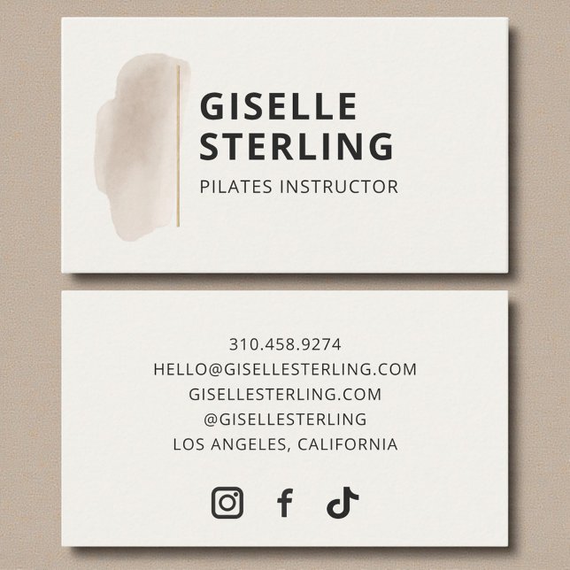Pilates Instructor Neutral Beige Watercolor Business Card (Creator Uploaded)