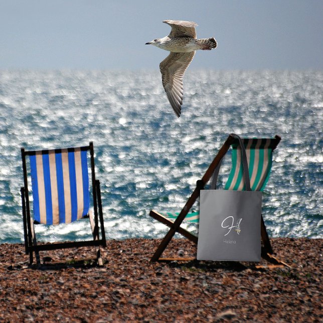 Pilates lover Floral monogram watercolor gray Tote Bag (Creator Uploaded)