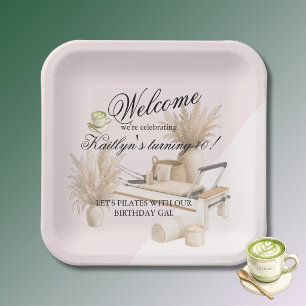 Pilates & Matcha (any age) 40th Birthday Event Paper Plate