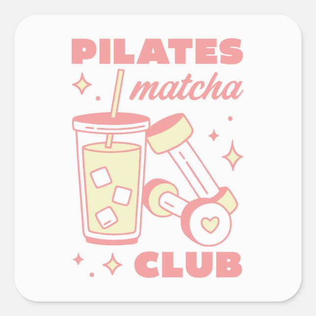 Pilates matcha lover club community square sticker (Front)