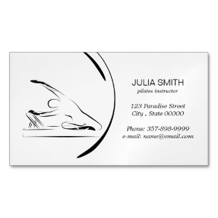 Pilates mermaid pose on the reformer magnetic business card