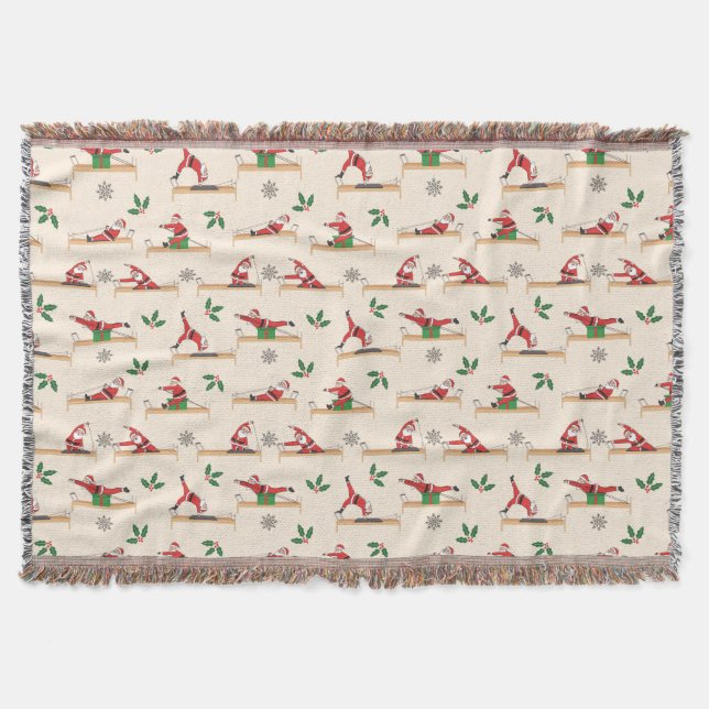 Pilates Reformer Santa Seamless Christmas Patterns Throw Blanket (Front)