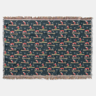 Pilates Reformer Santa Seamless Christmas Patterns Throw Blanket