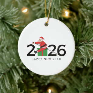 Pilates Santa Happy New Year Ceramic Tree Decoration