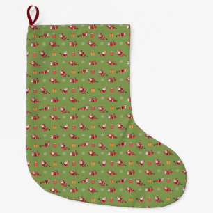 Pilates Santa Seamless Christmas Patterns Large Christmas Stocking