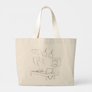 Pilates with Cadillac and Reformer Illustrations Large Tote Bag