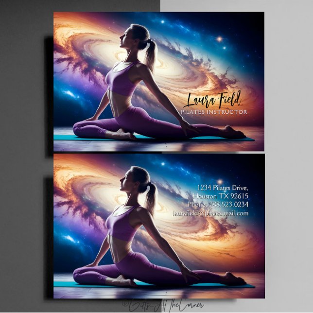 Pilates Yoga Instructor Cosmos Galaxy Business Card (Creator Uploaded)