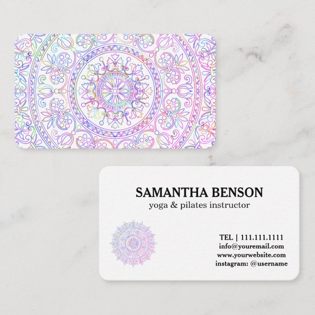 Pilates Yoga Instructor Teacher Mandala Business Card (Front/Back)