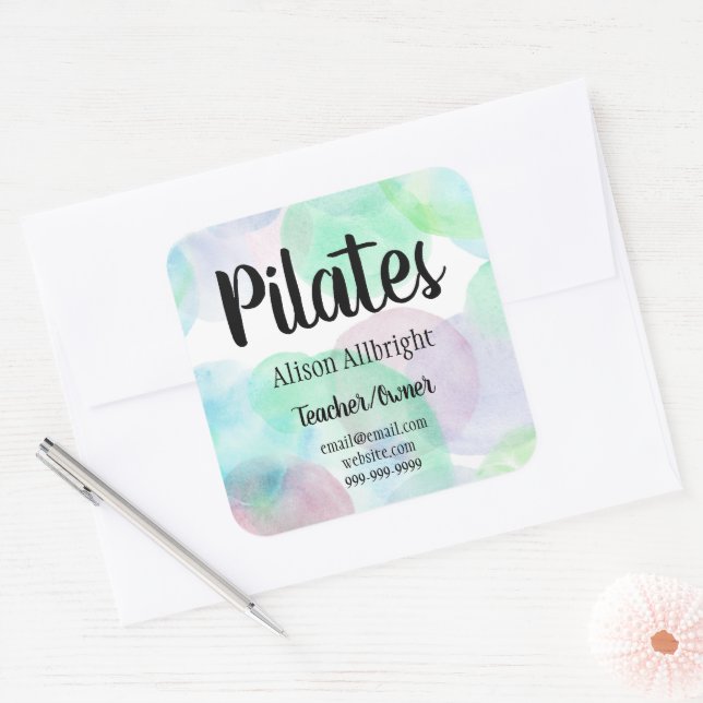 Pilates Yoga Reiki Studio Watercolor Splash Square Sticker (Envelope)