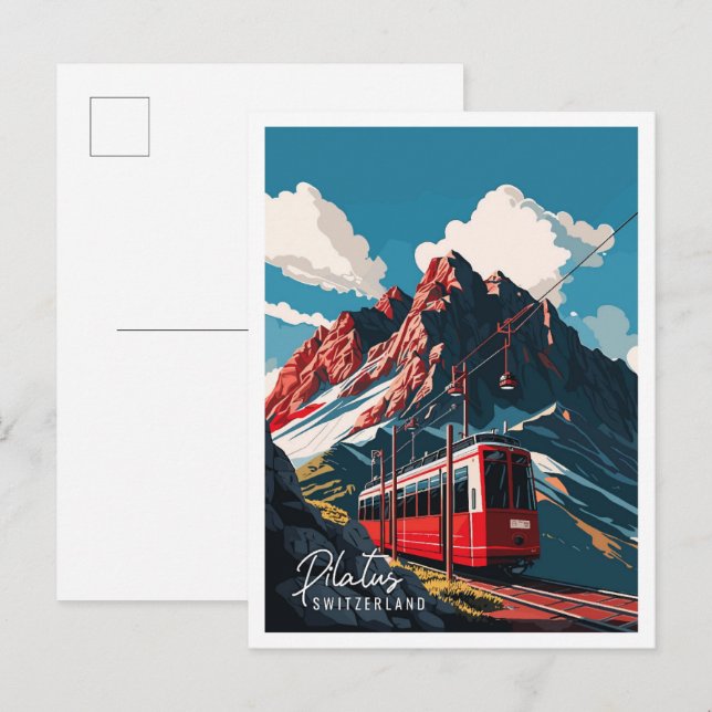 Pilatus Switzerland vintage travel illustration Postcard (Front/Back)