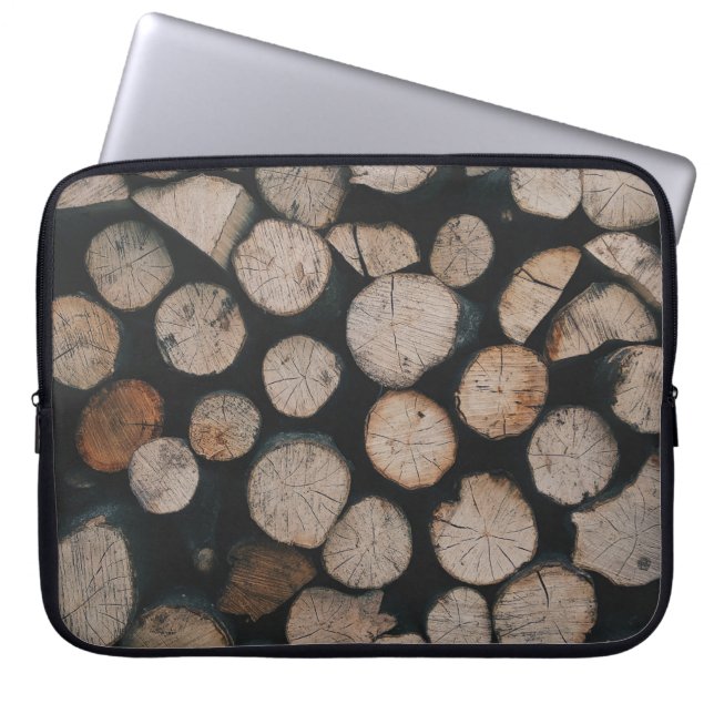 Pile of brown fire woods laptop sleeve (Front)