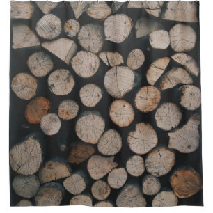 Pile of brown fire woods shower curtain