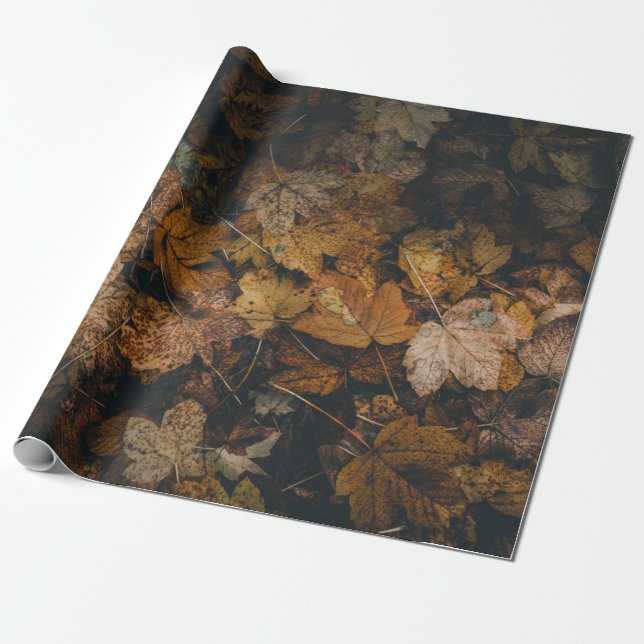 PILE OF BROWN MAPLE LEAVES WRAPPING PAPER (Unrolled)