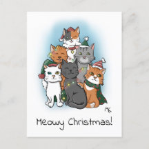 Pile of Cartoon Cats in Christmas Hats